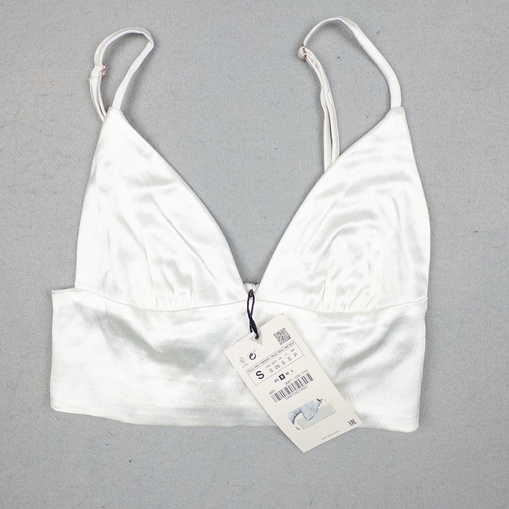 Zara Satin Crop Top Bralette Oyster White 3067/129/712 Small NEW